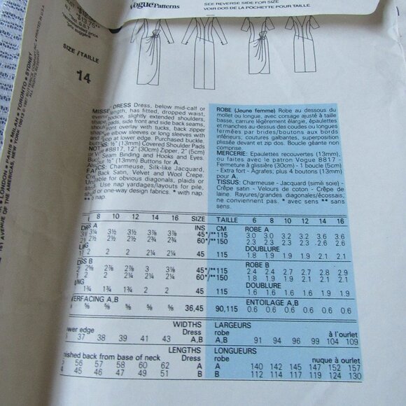 Lot of 2 Vogue Patterns, Chloe & Bellville Sassoon , Dresses,sz. 14, Vintage, - Picture 2 of 4